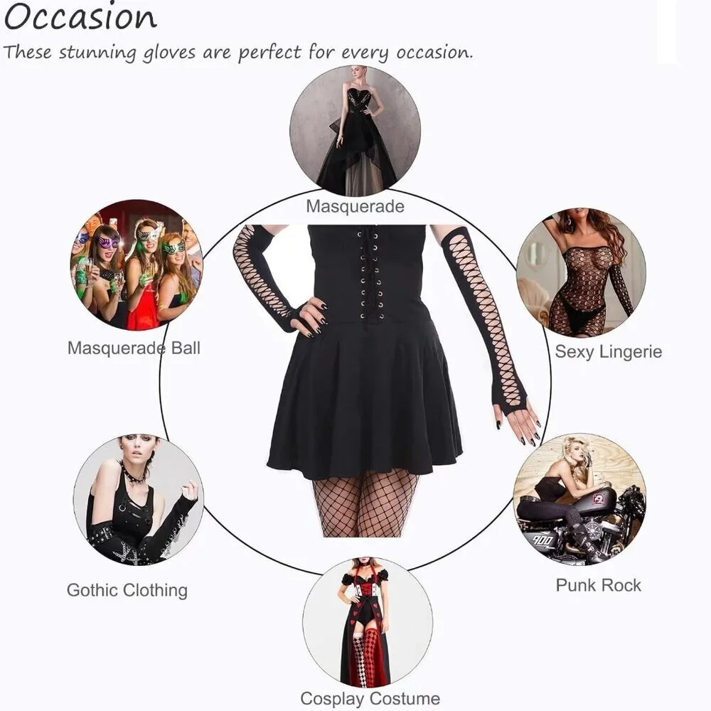Women's Fishing Halloween Black 15 Net Gloves Fingerless Gothic Accessories